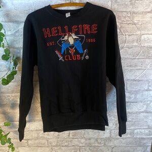 JUSTHOODS Stranger Things‎ Hellfire Club Black Ted Blue Crewneck Sweater Women S